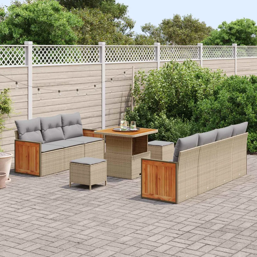 Ensemble de canapé de jardin 10 pcs Beige et Gris clair - 3