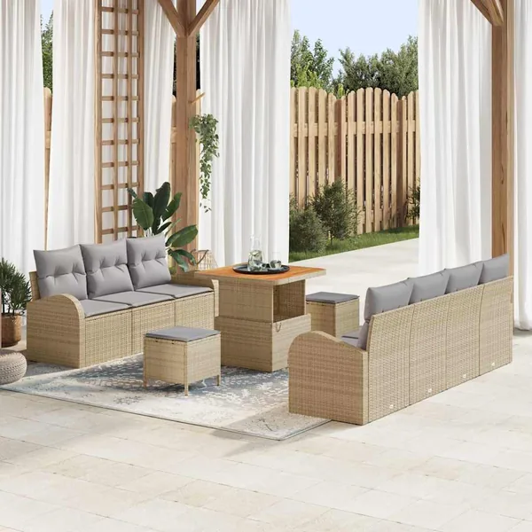 Ensemble de canapé de jardin 10 pcs Beige et Gris clair