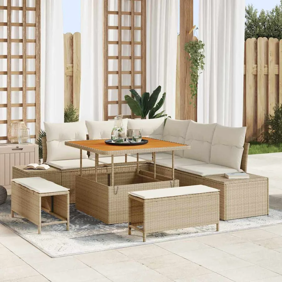 Ensemble de canapé de jardin 8 pcs Beige Poly rotin
