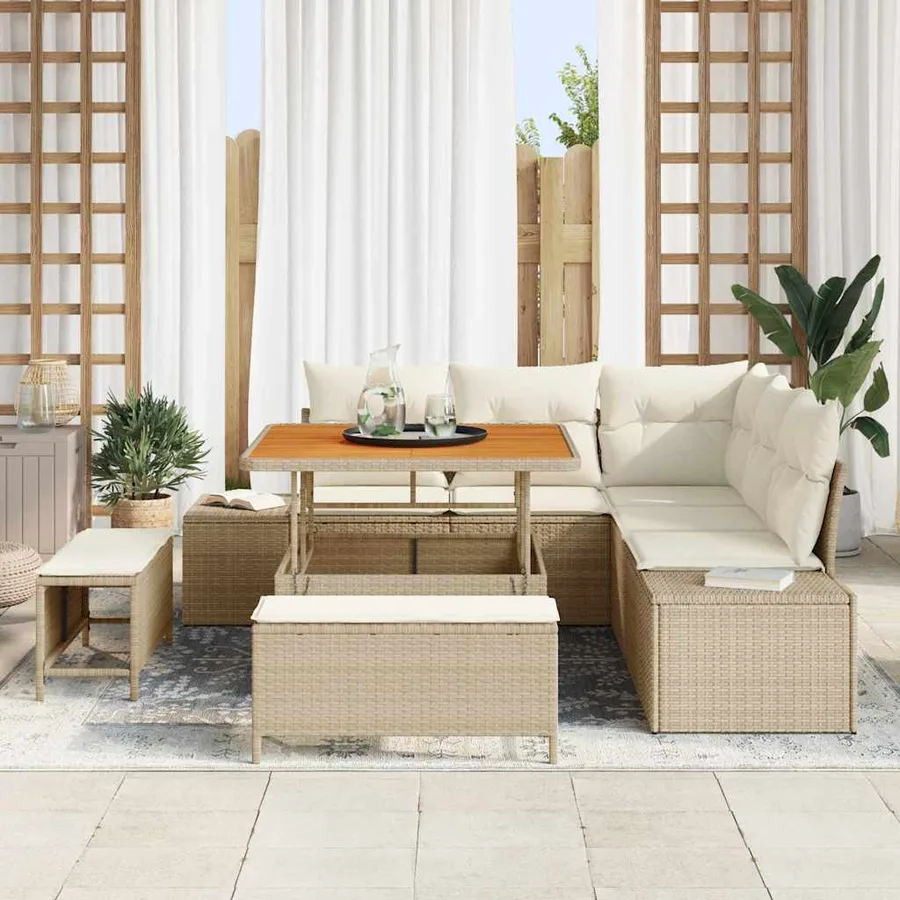 Ensemble de canapé de jardin 8 pcs Beige Poly rotin - 3