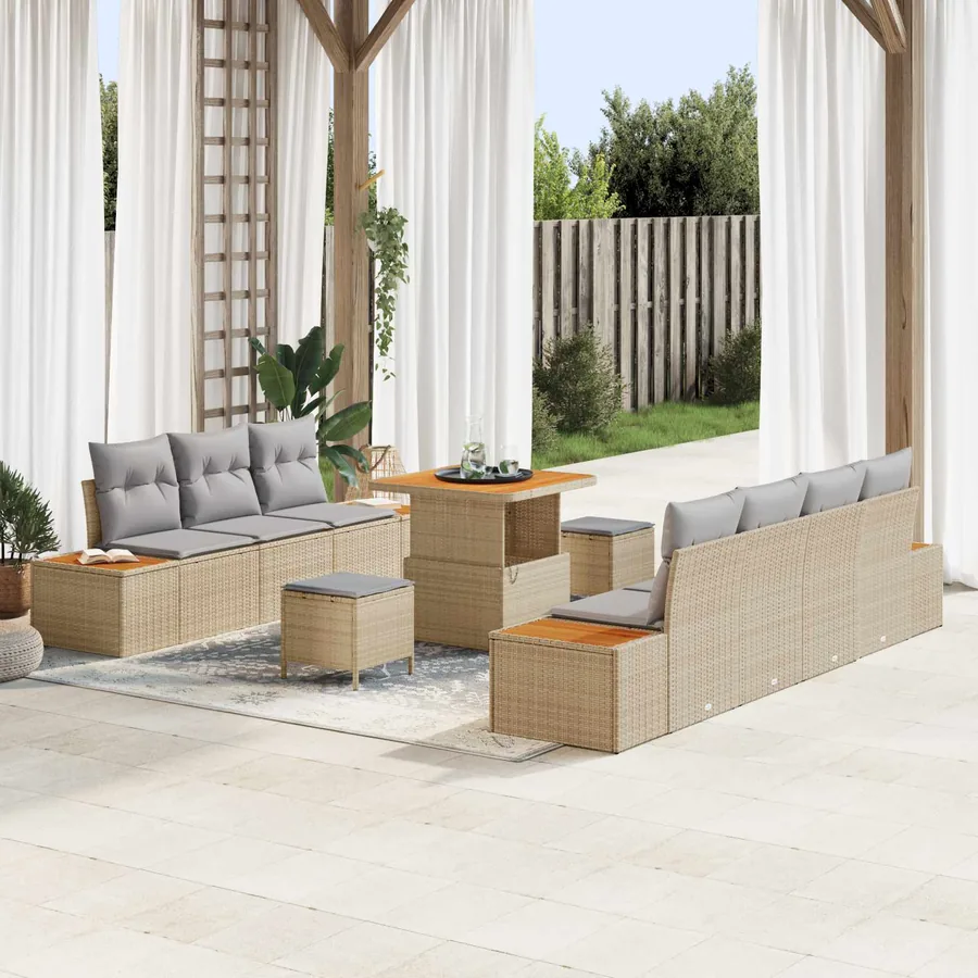 Ensemble de canapé de jardin 10 pcs Beige et Gris clair