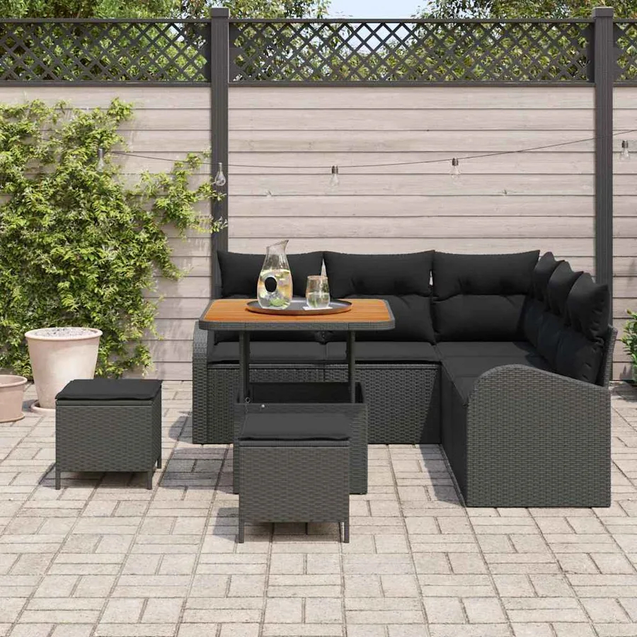 Ensemble de canapé de jardin avec coussin 8 pcs Noir - 3