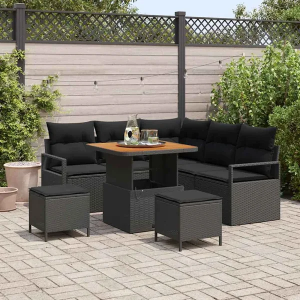 Ensemble de canapé de jardin avec coussin 8 pcs Noir