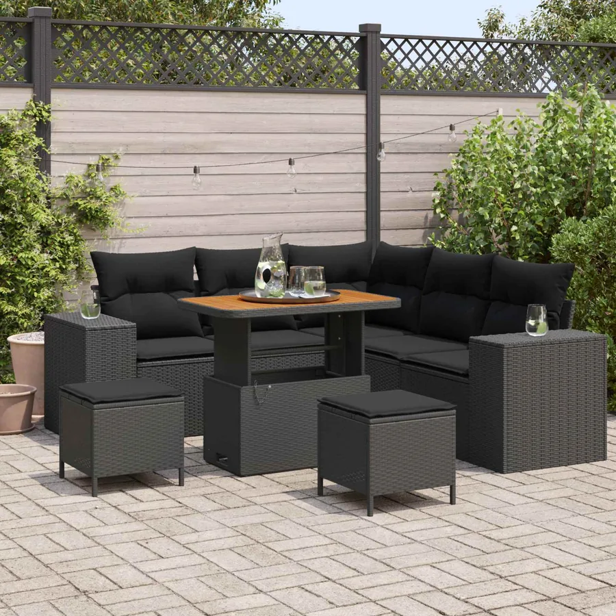 Ensemble de canapé de jardin avec coussin 8 pcs Noir polyrotin