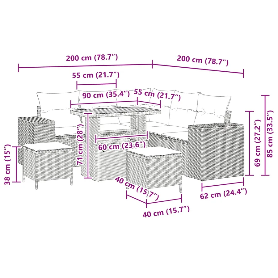 Ensemble de canapé de jardin avec coussin 8 pcs Noir polyrotin - 18