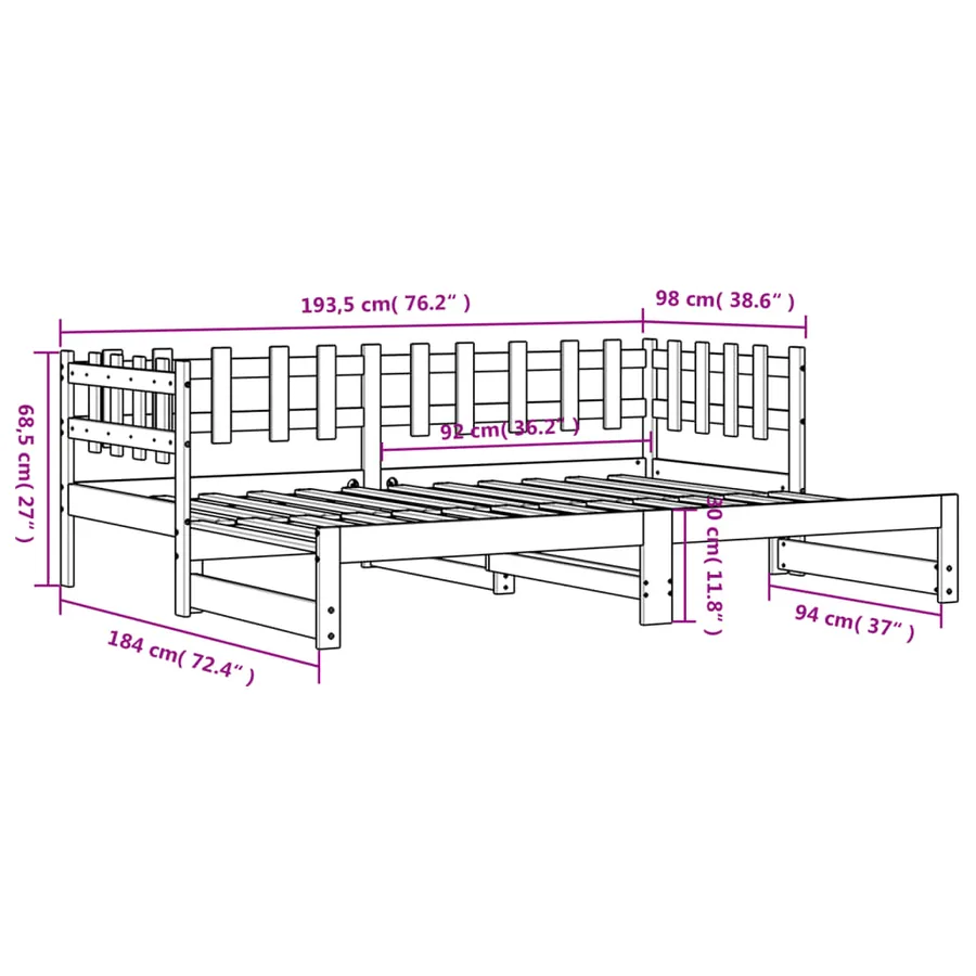 Lit coulissant sans matelas noir 2x(90x190) cm Bois massif - 13