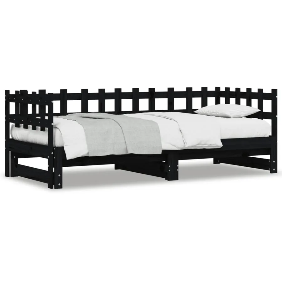 Lit coulissant sans matelas noir 2x(90x190) cm Bois massif - 2