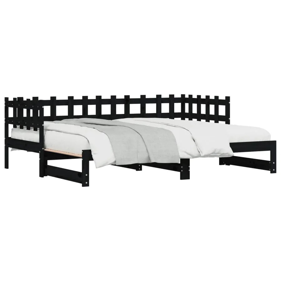 Lit coulissant sans matelas noir 2x(90x190) cm Bois massif - 4