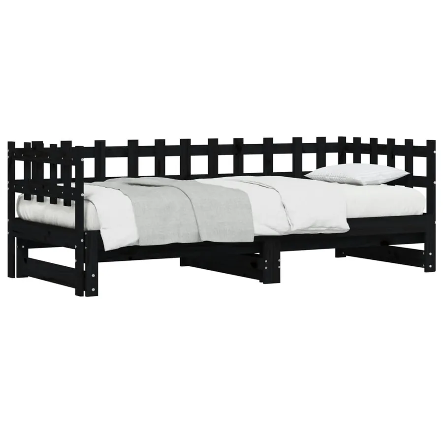 Lit coulissant sans matelas noir 2x(90x190) cm Bois massif - 5