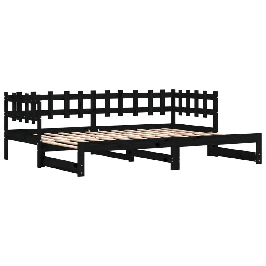 Lit coulissant sans matelas noir 2x(90x190) cm Bois massif - 6
