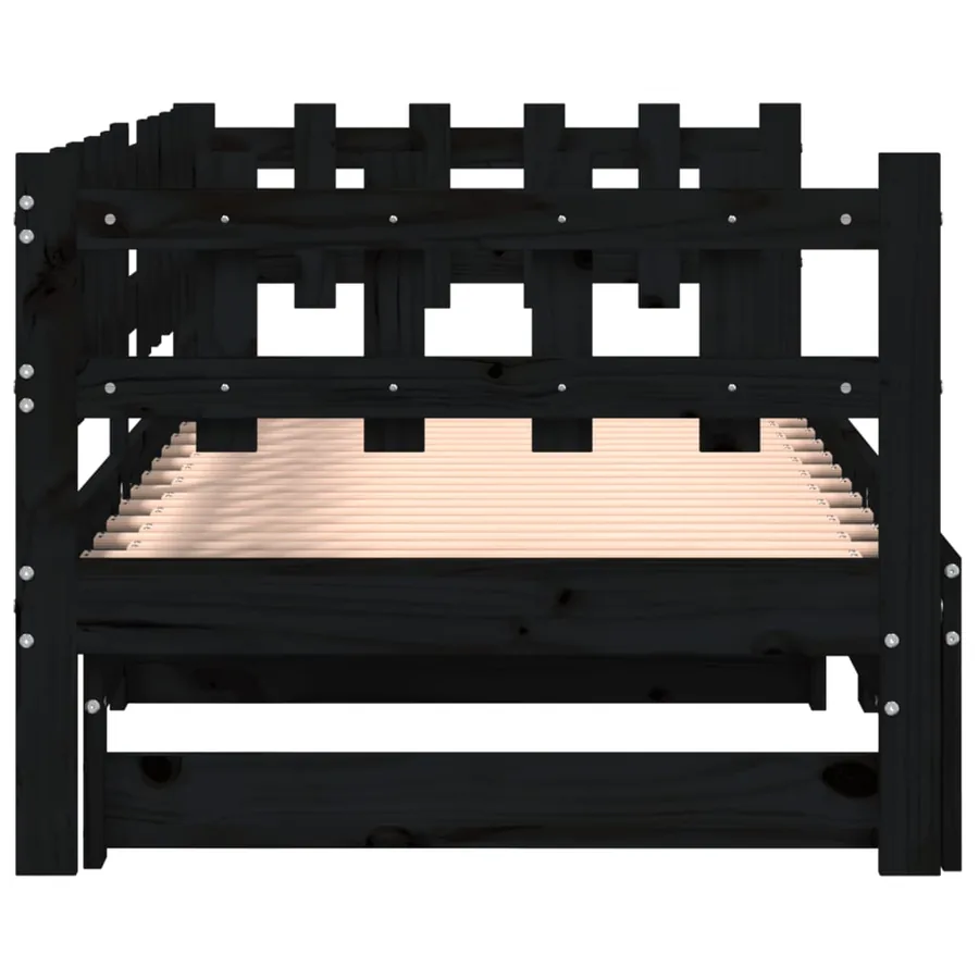 Lit coulissant sans matelas noir 2x(90x190) cm Bois massif - 8