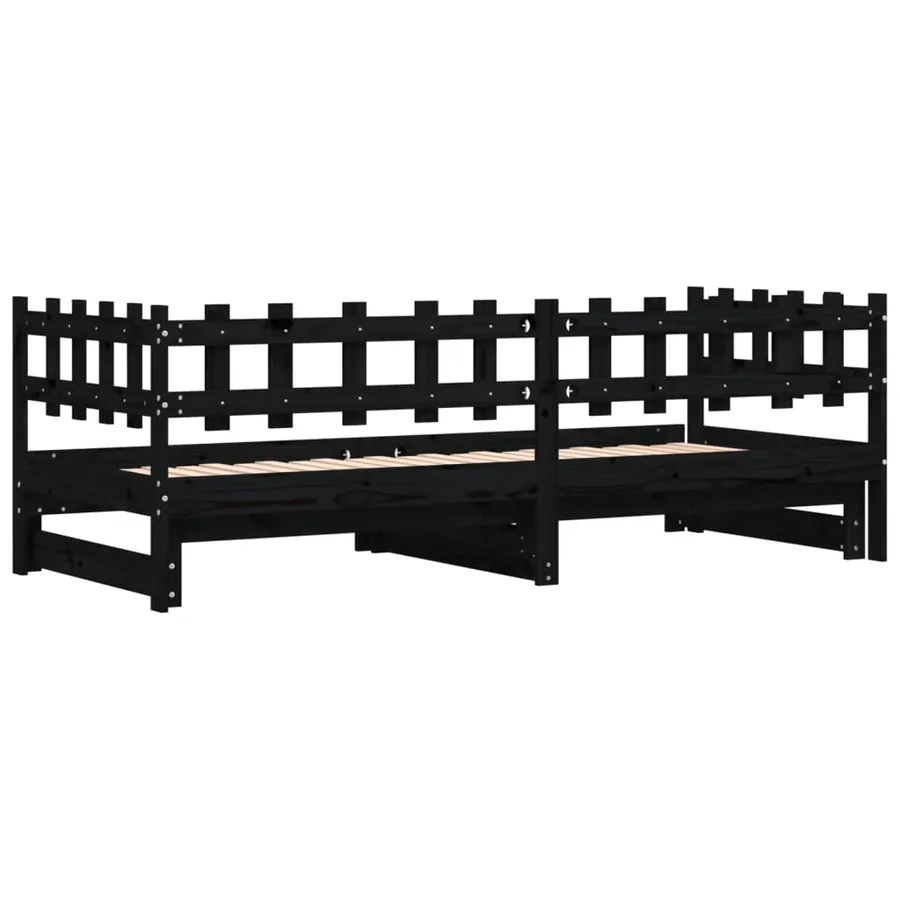 Lit coulissant sans matelas noir 2x(90x190) cm Bois massif - 9