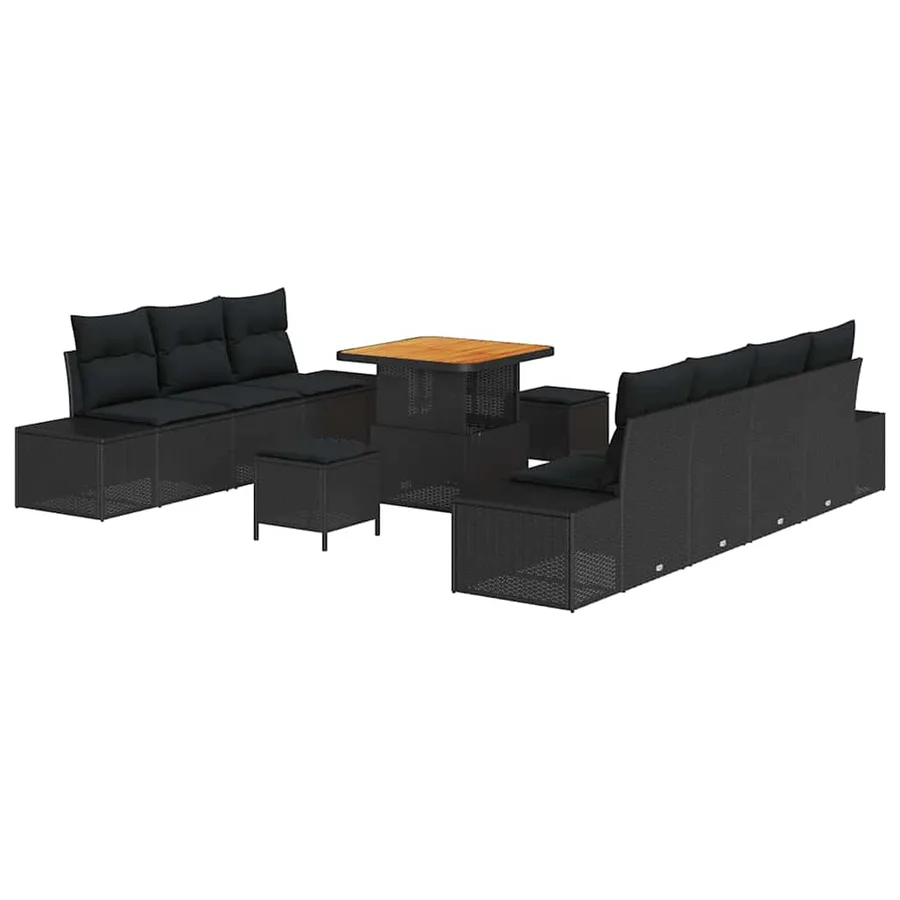 Ensemble de canapé de jardin 10 pcs Noir Poly rotin - 2