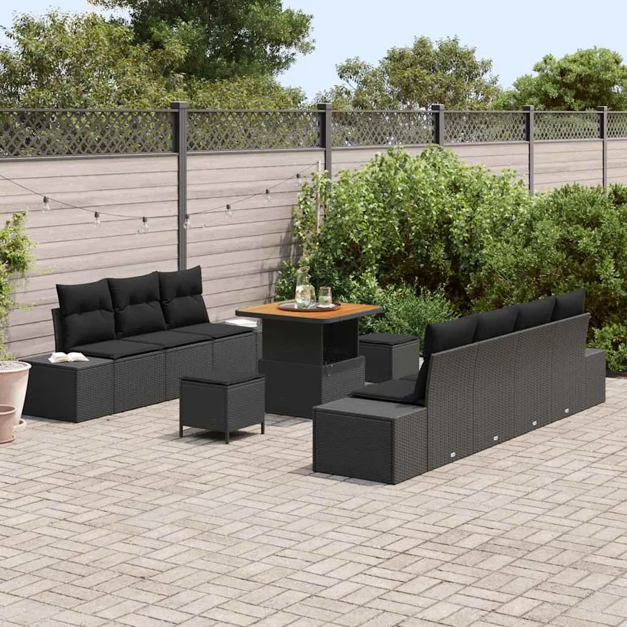 Ensemble de canapé de jardin 10 pcs Noir Poly rotin - 3