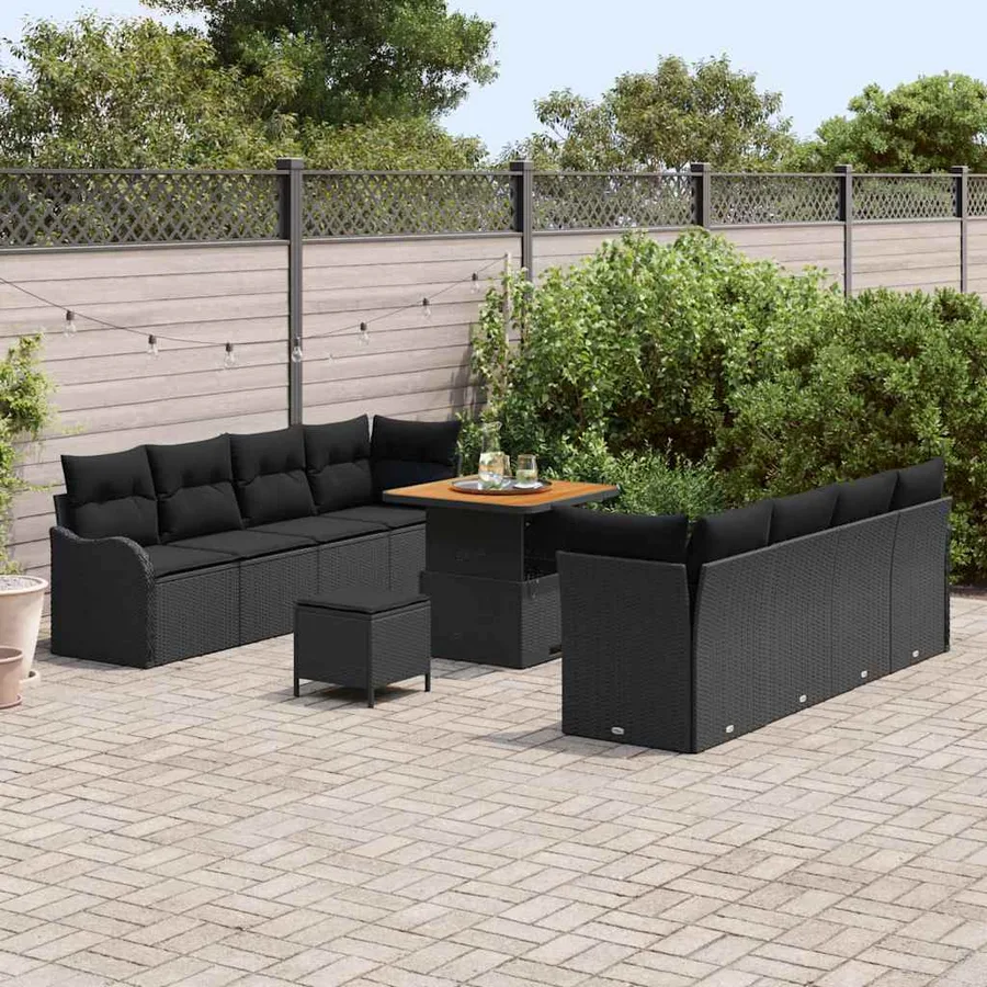 Ensemble de canapé de jardin avec coussin 11 pcs Noir - 3