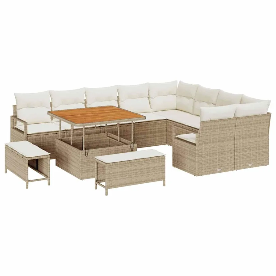 Ensemble de canapé de jardin avec coussin 12 pcs Beige et crème - 2