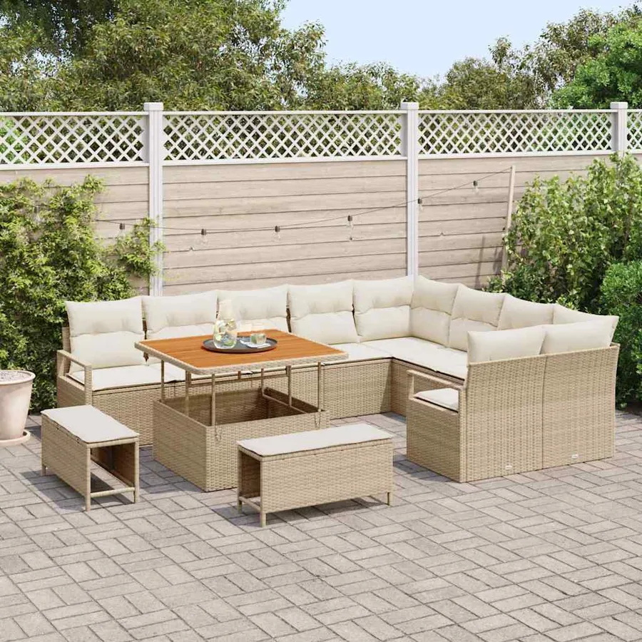 Ensemble de canapé de jardin avec coussin 12 pcs Beige et crème - 3