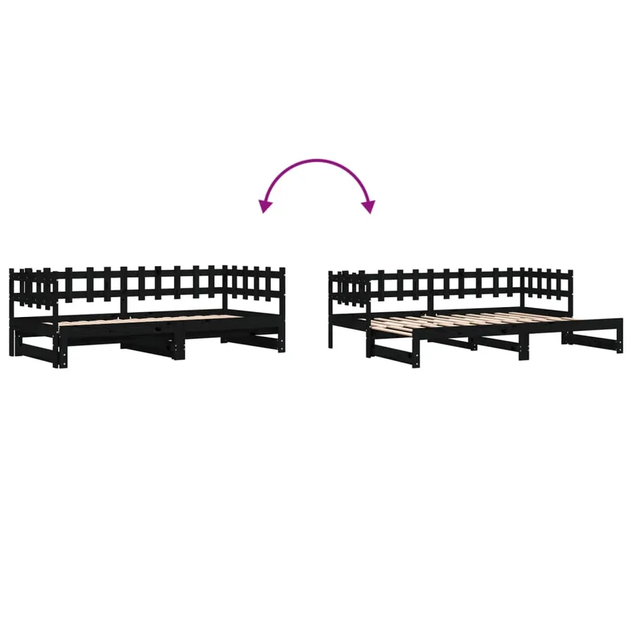 Lit coulissant sans matelas noir 2x(80x200) cm Bois massif - 10