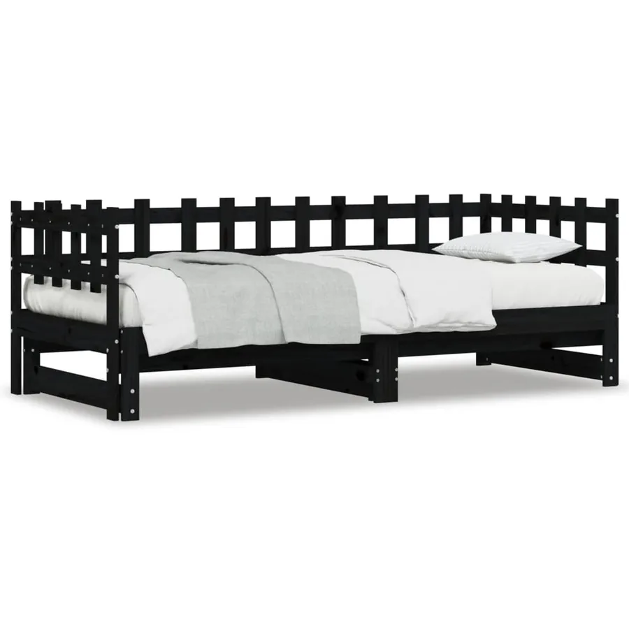 Lit coulissant sans matelas noir 2x(80x200) cm Bois massif - 2