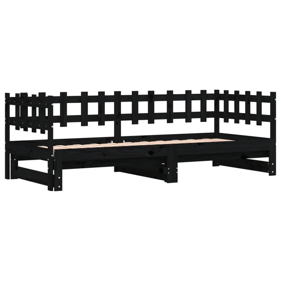 Lit coulissant sans matelas noir 2x(80x200) cm Bois massif - 3