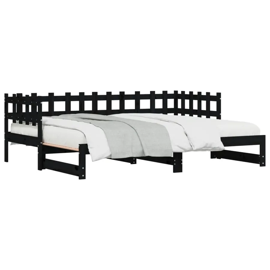 Lit coulissant sans matelas noir 2x(80x200) cm Bois massif - 4
