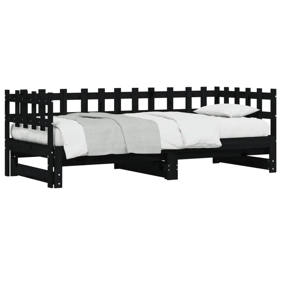 Lit coulissant sans matelas noir 2x(80x200) cm Bois massif - 5