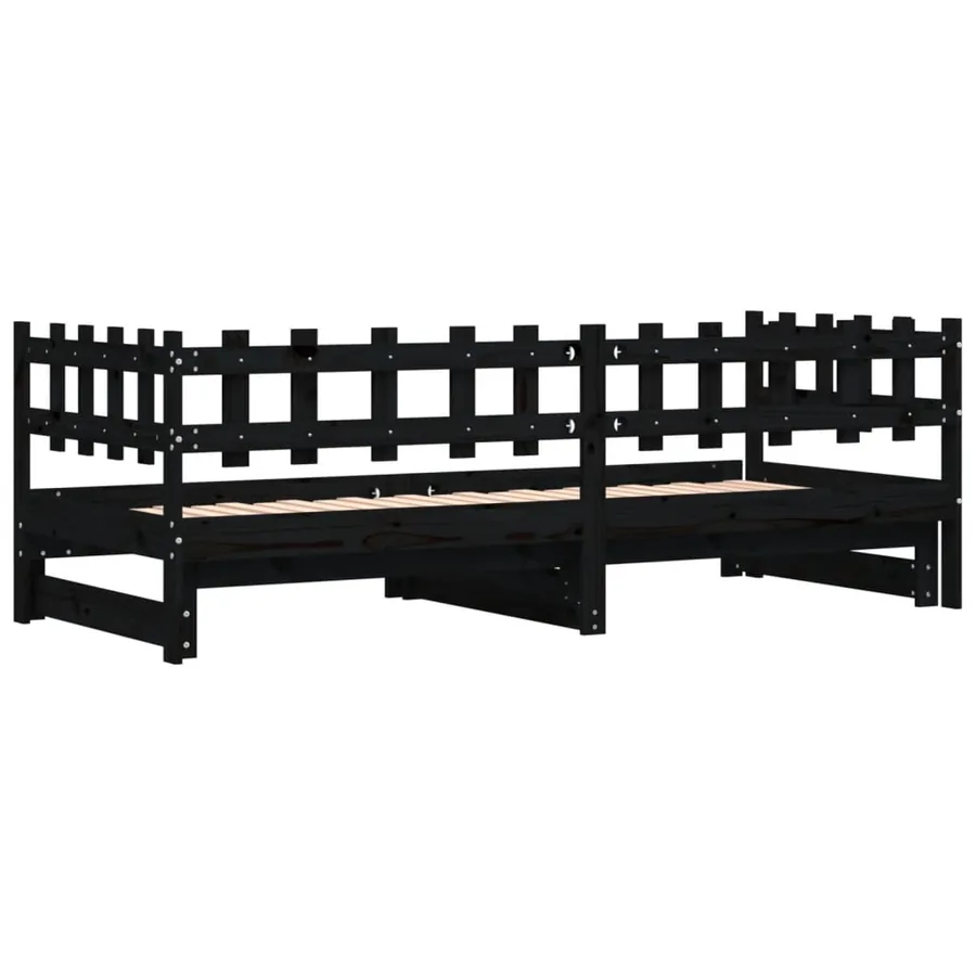 Lit coulissant sans matelas noir 2x(80x200) cm Bois massif - 8