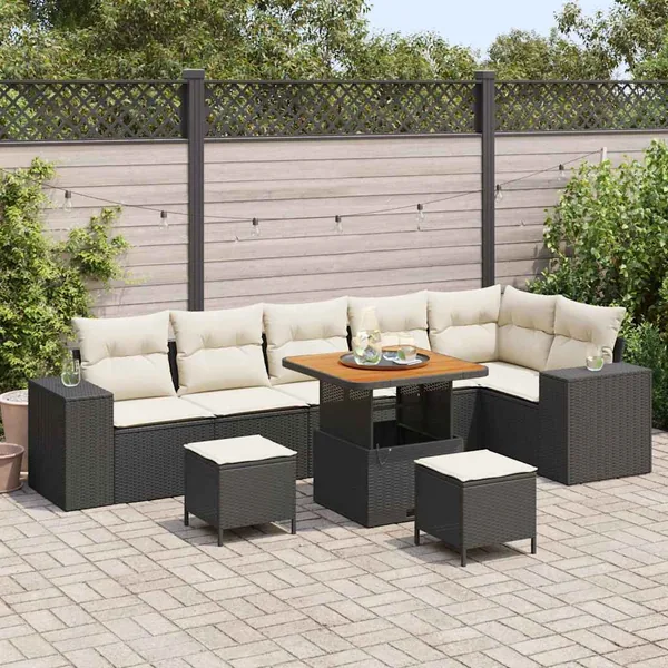 Ensemble de canapé de jardin avec coussin 9 pcs Noir polyrotin