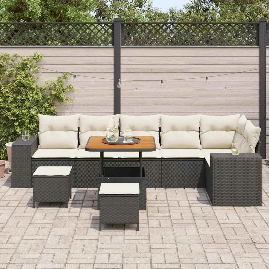 Ensemble de canapé de jardin avec coussin 9 pcs Noir polyrotin - 3
