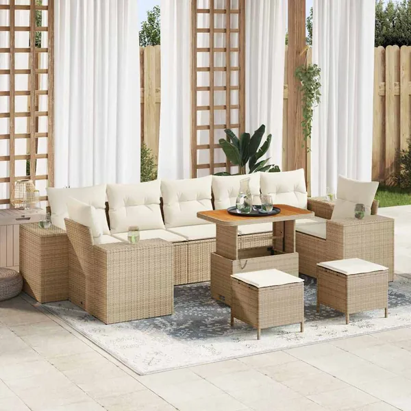 Ensemble de canapé de jardin 10 pcs Beige polyrotin