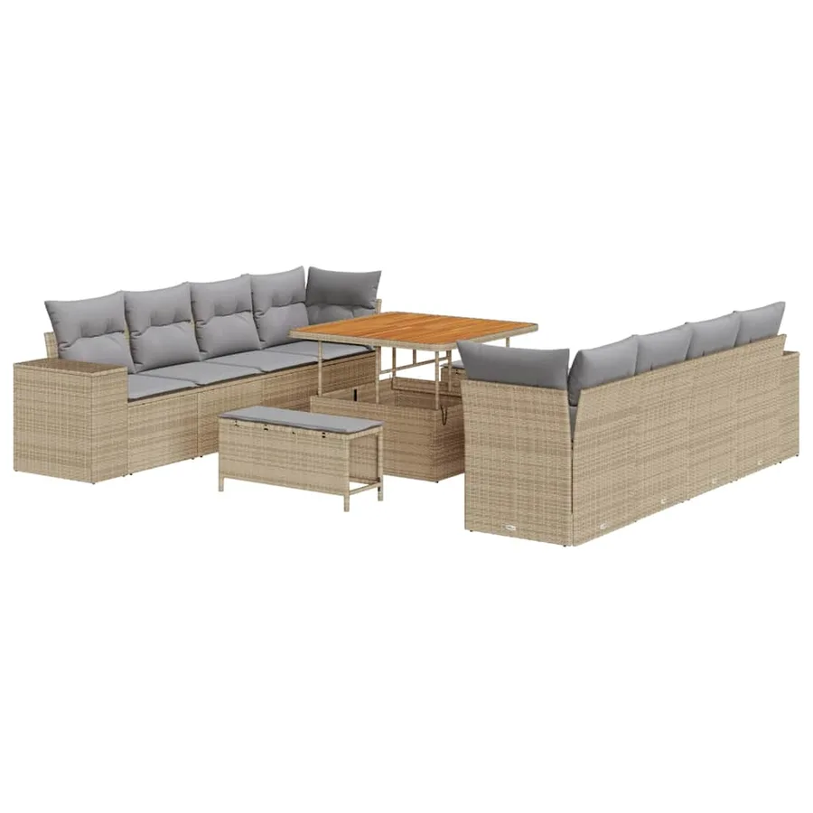 Ensemble de canapé de jardin 11 pcs Beige polyrotin - 2