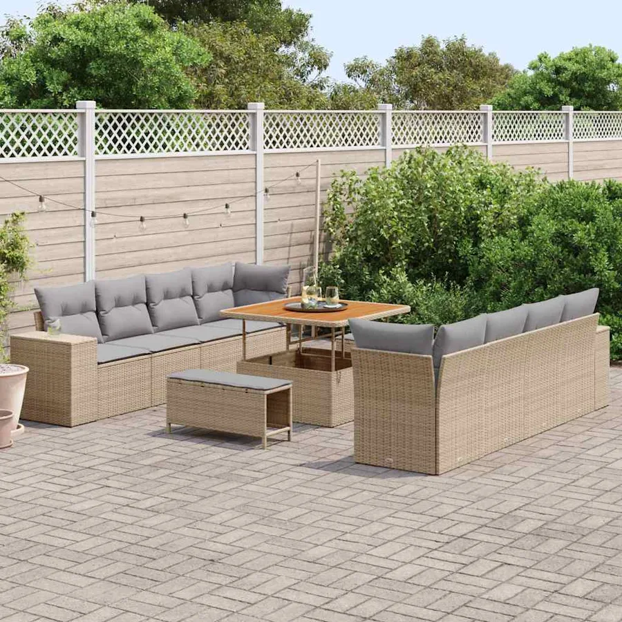 Ensemble de canapé de jardin 11 pcs Beige polyrotin - 3