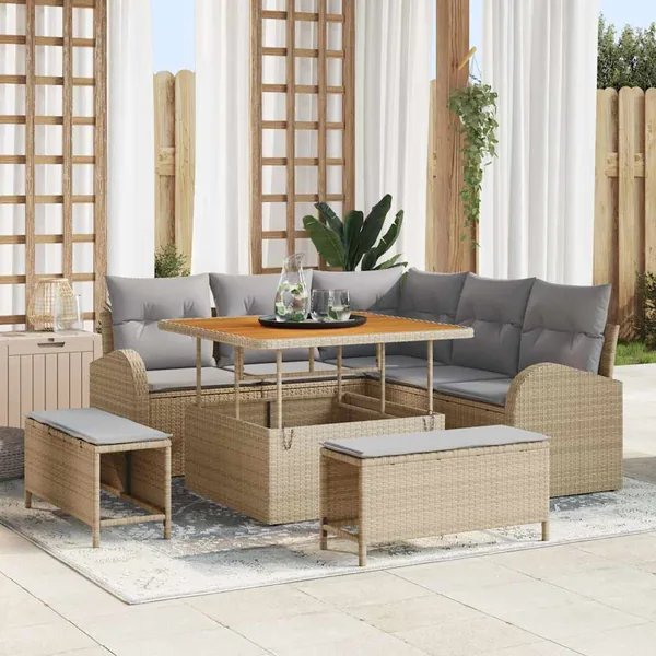 Ensemble de canapé de jardin avec coussin 8 pcs Beige polyrotin