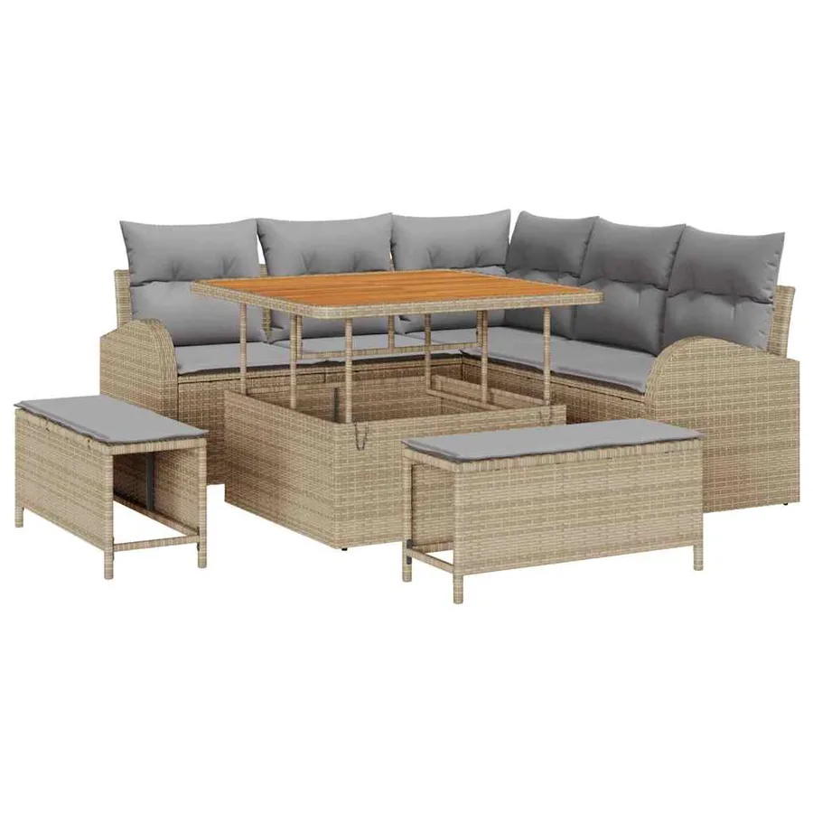 Ensemble de canapé de jardin avec coussin 8 pcs Beige polyrotin - 2