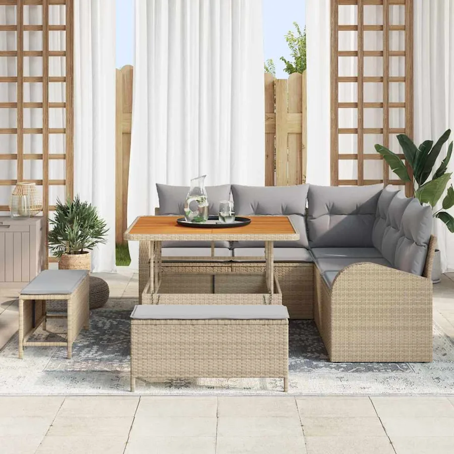 Ensemble de canapé de jardin avec coussin 8 pcs Beige polyrotin - 3