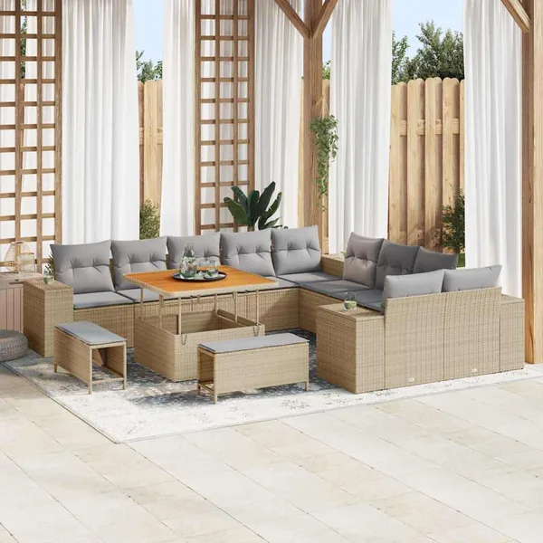 Ensemble de canapé de jardin 13 pcs Beige polyrotin