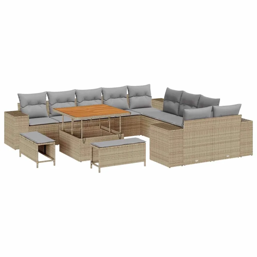 Ensemble de canapé de jardin 13 pcs Beige polyrotin - 2