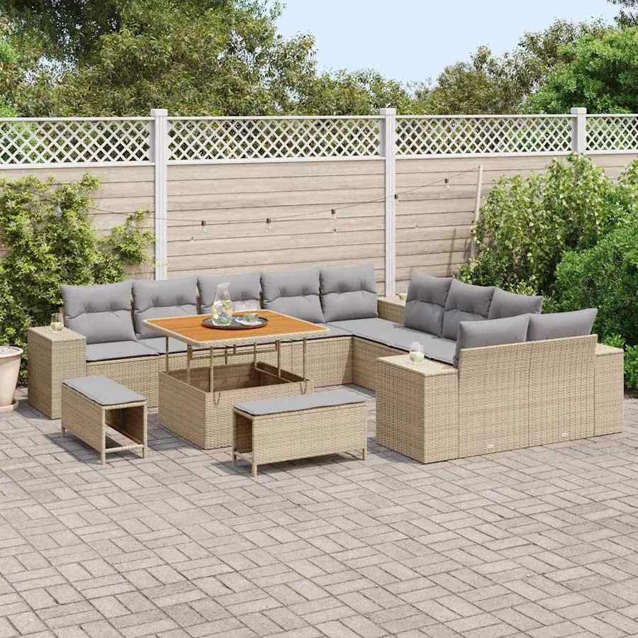 Ensemble de canapé de jardin 13 pcs Beige polyrotin - 3