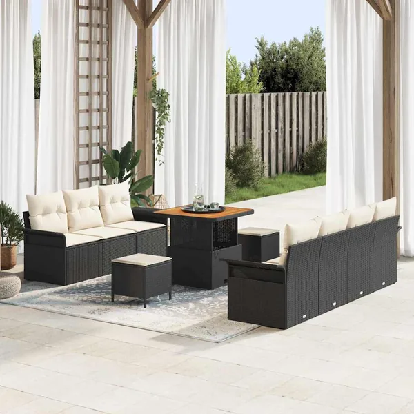 Ensemble de canapé de jardin avec coussin 10 pcs Noir polyrotin