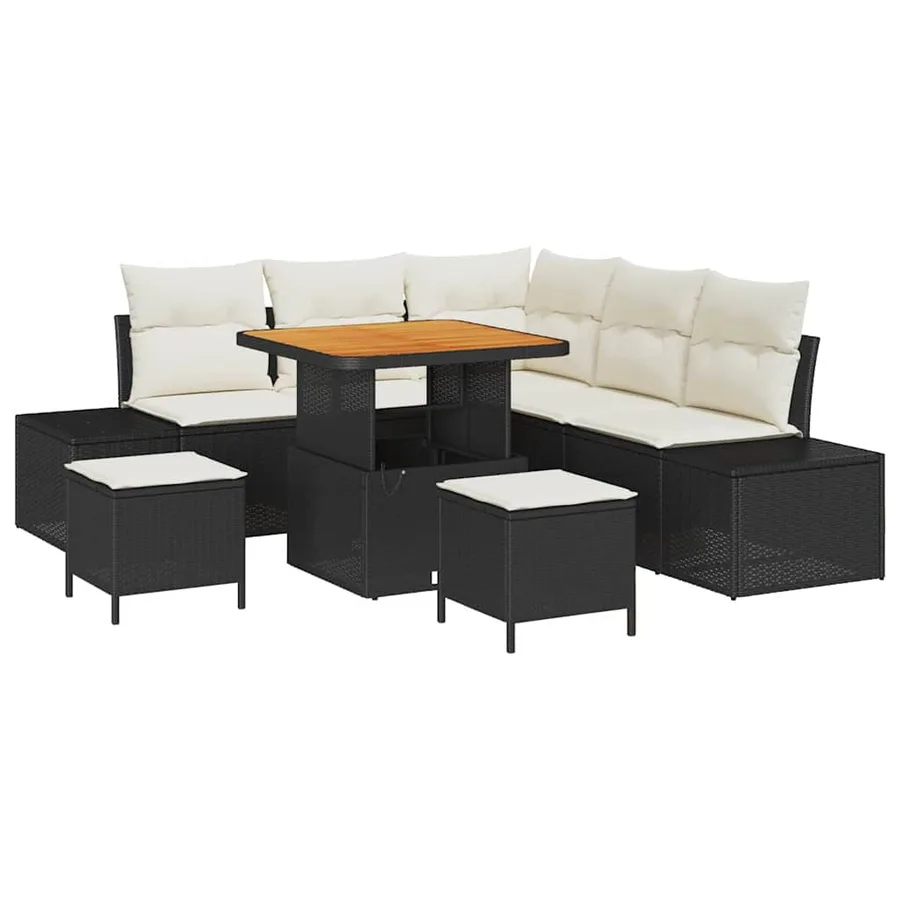 Ensemble de canapé de jardin avec coussin 8 pcs Noir Poly rotin - 2