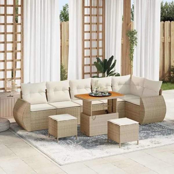 Ensemble de canapé de jardin 9 pcs Beige polyrotin