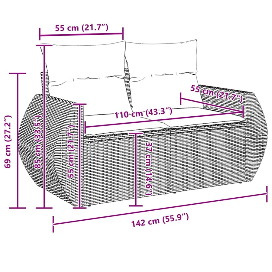 Ensemble de canapé de jardin 9 pcs Beige polyrotin - 12