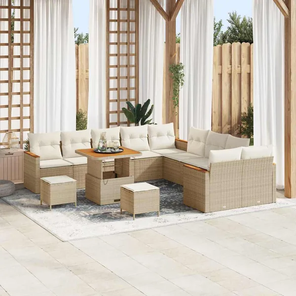 Ensemble de canapé de jardin 13 pcs Beige polyrotin