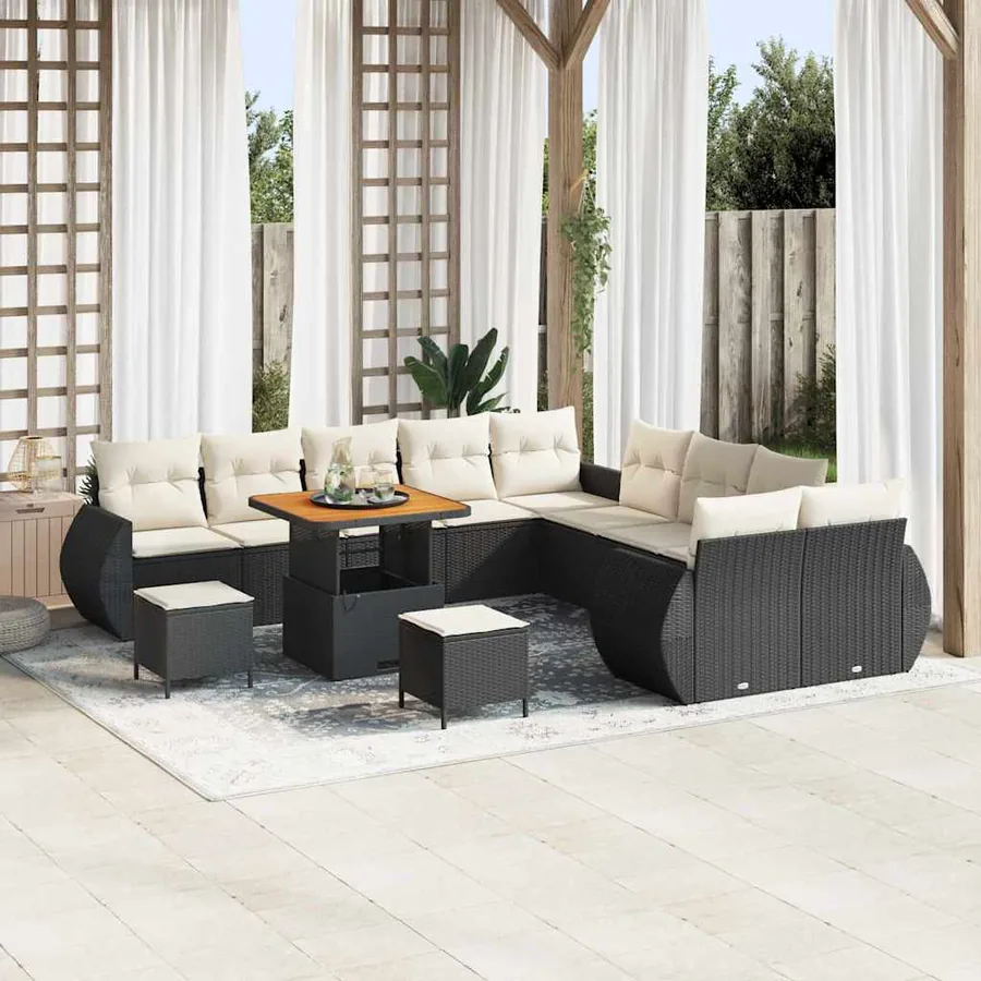 Ensemble de canapé de jardin 13 pcs Noir polyrotin