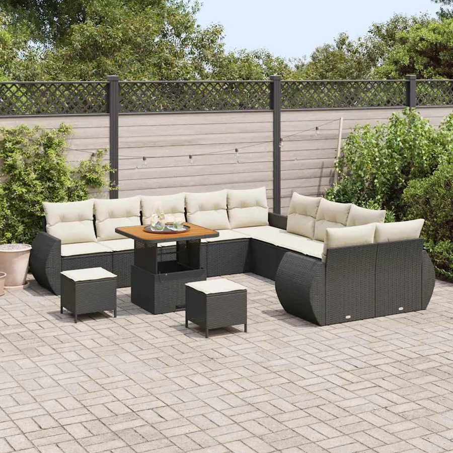 Ensemble de canapé de jardin 13 pcs Noir polyrotin - 3