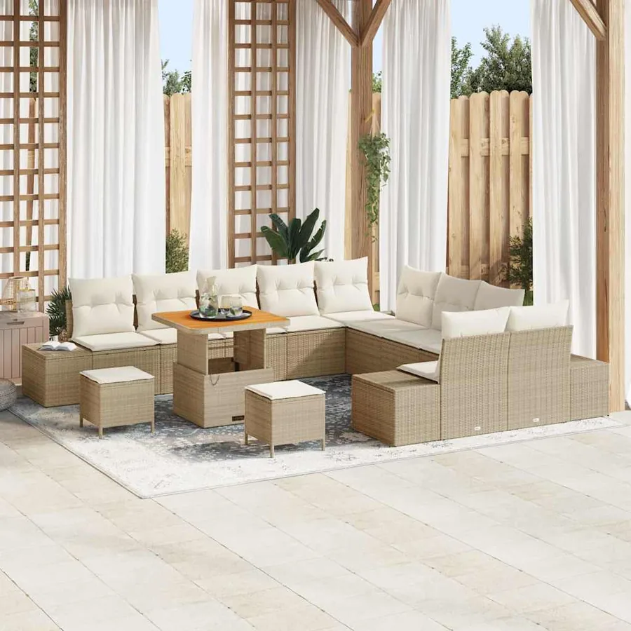 Ensemble de canapé de jardin 13 pcs Beige polyrotin