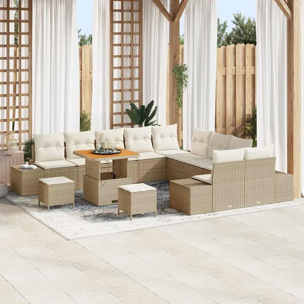 Ensemble de canapé de jardin 13 pcs Beige polyrotin