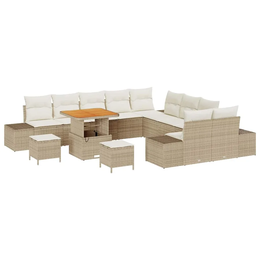 Ensemble de canapé de jardin 13 pcs Beige polyrotin - 2