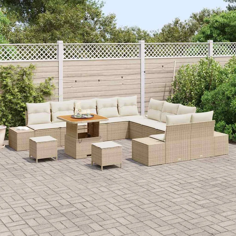 Ensemble de canapé de jardin 13 pcs Beige polyrotin - 3