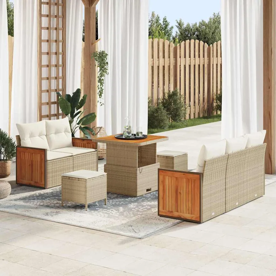 Ensemble de canapé de jardin 10 pcs Beige et crème polyrotin